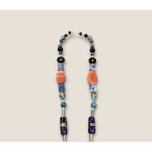 Handmade Sterling Mixed Media Beaded Necklace With Dichroic Glass & Stone Penda - Picture 5 of 9